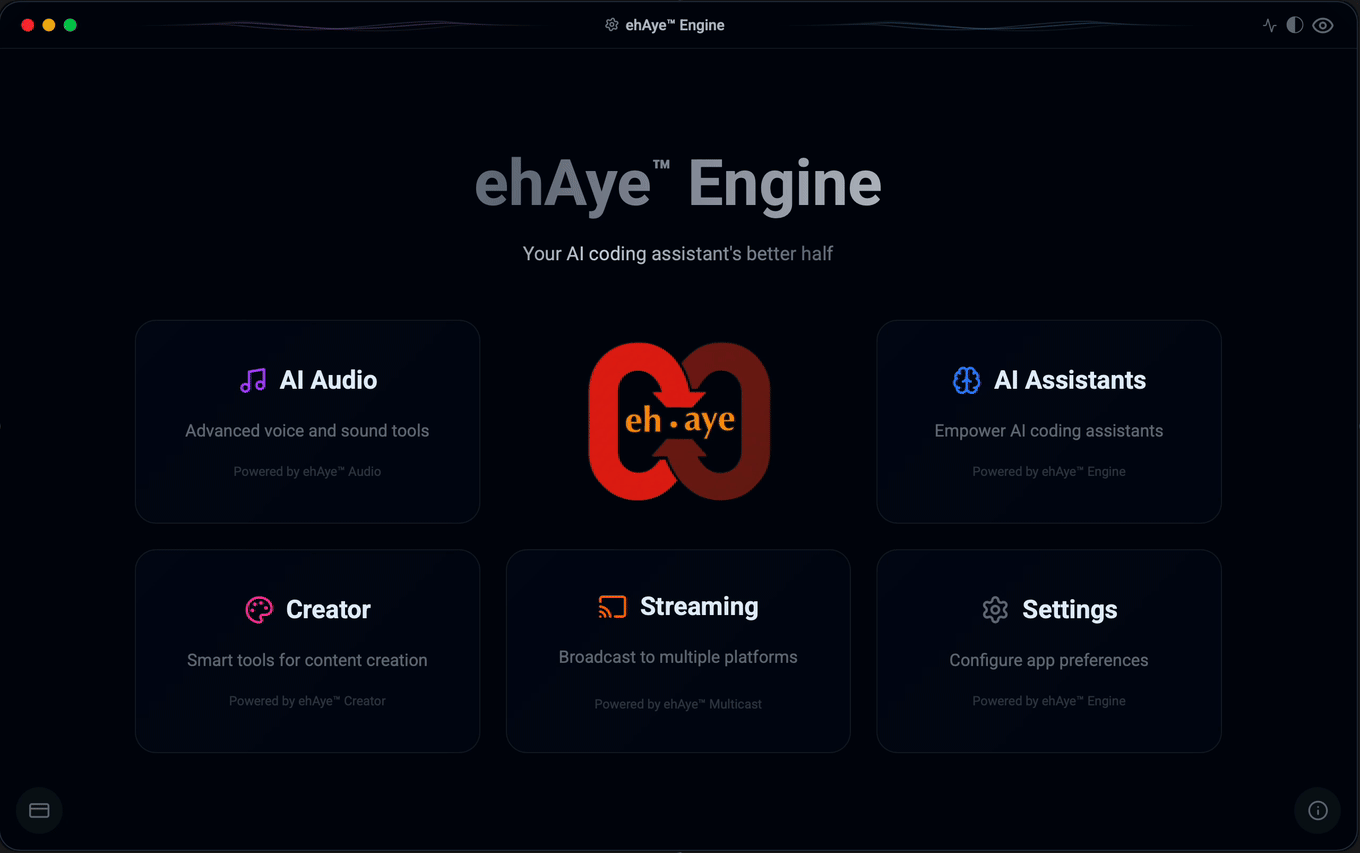 ehAye™ Engine Welcome Screen